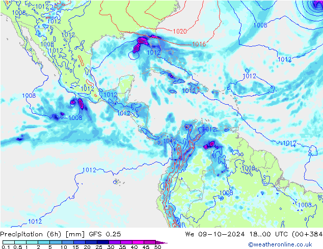 Z500/Rain (+SLP)/Z850 GFS 0.25 St 09.10.2024 00 UTC