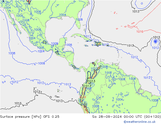 Surface pressure GFS 0.25 Sa 28.09.2024 00 UTC