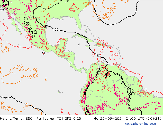 Z500/Rain (+SLP)/Z850 GFS 0.25 Mo 23.09.2024 21 UTC