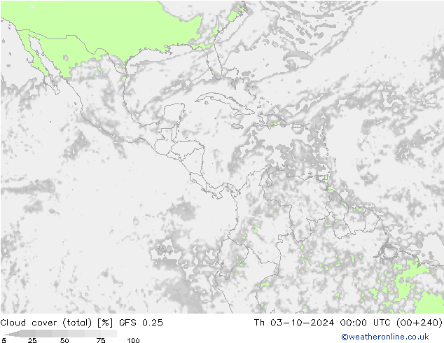 Nubi (totali) GFS 0.25 gio 03.10.2024 00 UTC