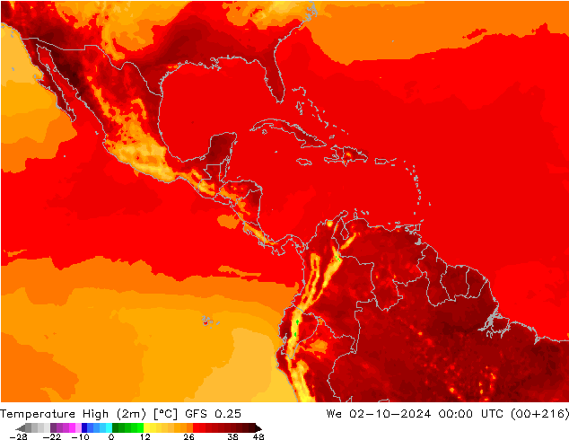 Temperature High (2m) GFS 0.25 We 02.10.2024 00 UTC