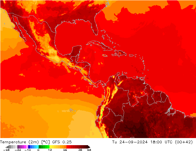 Temperature (2m) GFS 0.25 Tu 24.09.2024 18 UTC