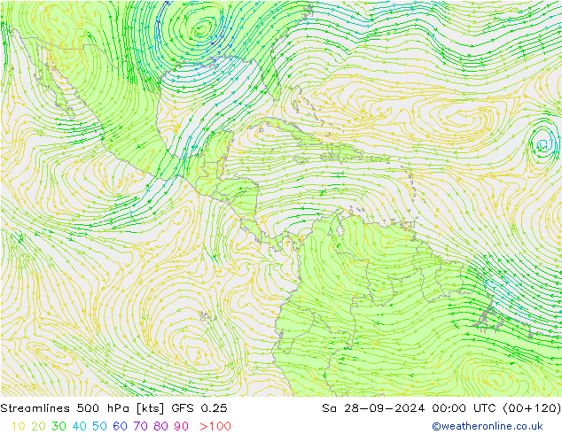 Streamlines 500 hPa GFS 0.25 Sa 28.09.2024 00 UTC