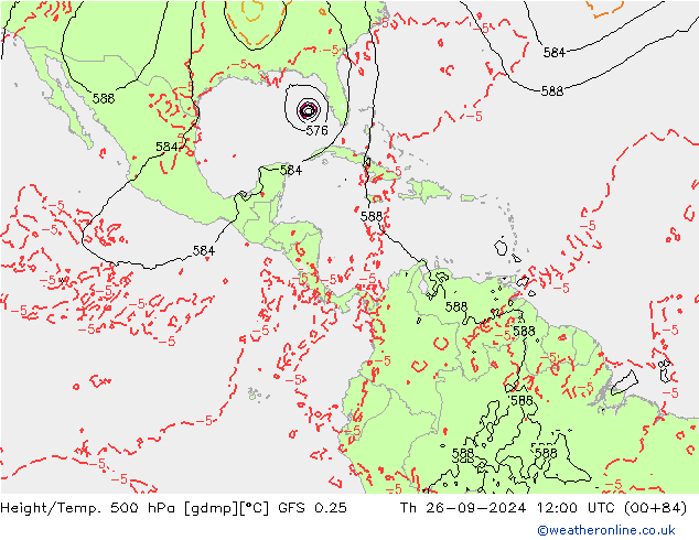 Height/Temp. 500 hPa GFS 0.25 czw. 26.09.2024 12 UTC