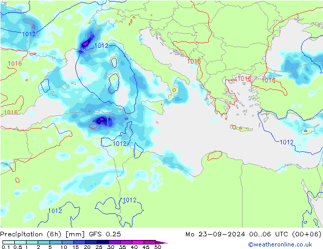 Z500/Rain (+SLP)/Z850 GFS 0.25 Po 23.09.2024 06 UTC