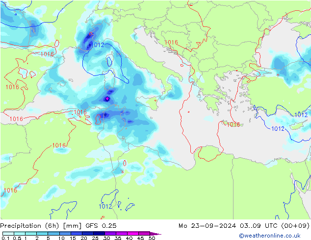 Z500/Rain (+SLP)/Z850 GFS 0.25 Po 23.09.2024 09 UTC