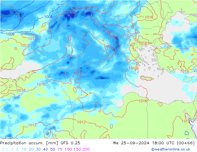 Totale neerslag GFS 0.25 wo 25.09.2024 18 UTC