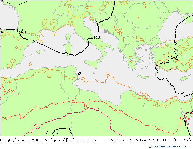 Z500/Rain (+SLP)/Z850 GFS 0.25 pon. 23.09.2024 12 UTC