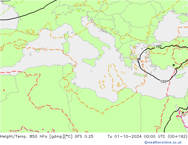 Z500/Rain (+SLP)/Z850 GFS 0.25 mar 01.10.2024 00 UTC