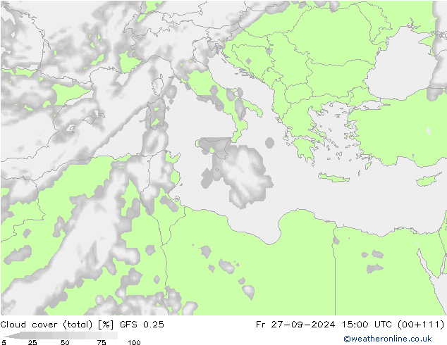 Nuages (total) GFS 0.25 ven 27.09.2024 15 UTC