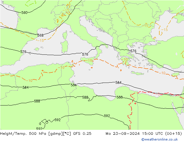 Z500/Rain (+SLP)/Z850 GFS 0.25 Mo 23.09.2024 15 UTC