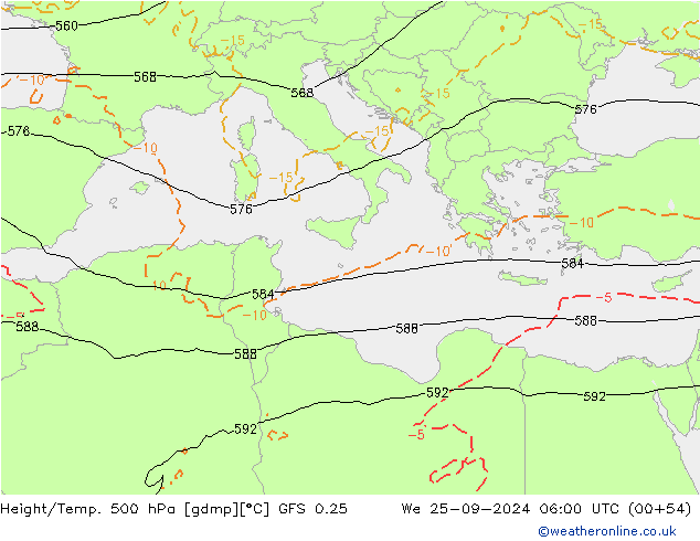 Z500/Rain (+SLP)/Z850 GFS 0.25 mié 25.09.2024 06 UTC