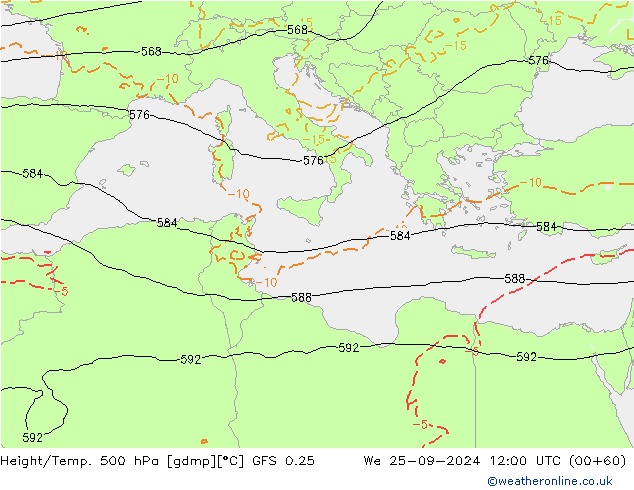 Z500/Rain (+SLP)/Z850 GFS 0.25 We 25.09.2024 12 UTC