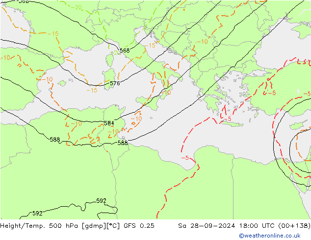 Z500/Rain (+SLP)/Z850 GFS 0.25  28.09.2024 18 UTC