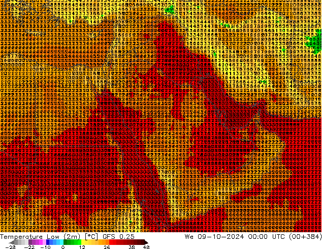 Min. Temperatura (2m) GFS 0.25 śro. 09.10.2024 00 UTC