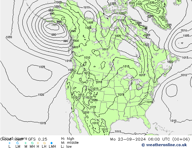 Wolkenschichten GFS 0.25 Mo 23.09.2024 06 UTC