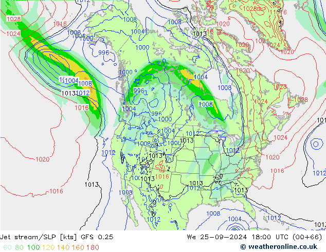 Jet stream GFS 0.25 Qua 25.09.2024 18 UTC