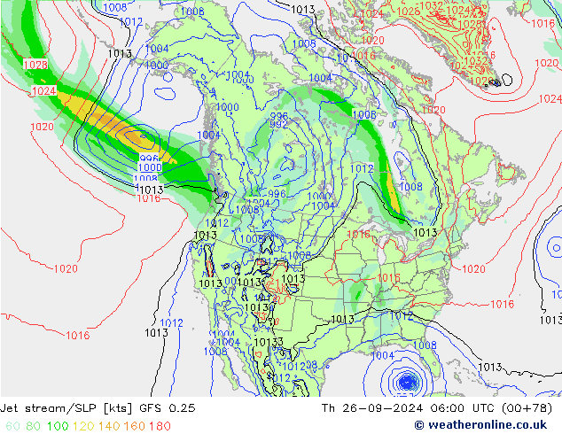 Jet stream/SLP GFS 0.25 Th 26.09.2024 06 UTC