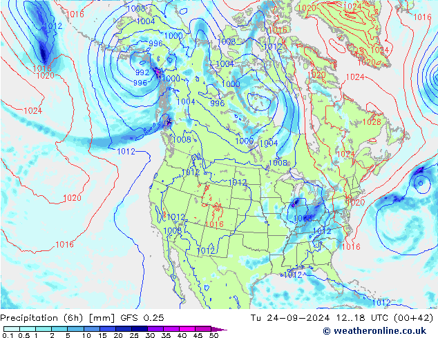 Z500/Rain (+SLP)/Z850 GFS 0.25 Tu 24.09.2024 18 UTC