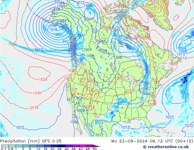 Niederschlag GFS 0.25 Mo 23.09.2024 12 UTC