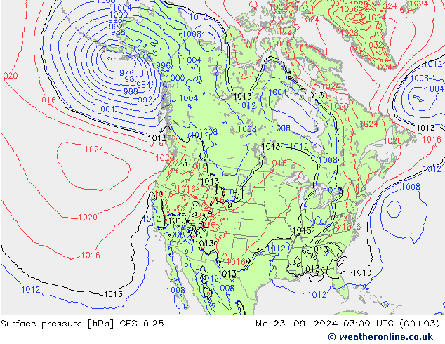 Surface pressure GFS 0.25 Mo 23.09.2024 03 UTC