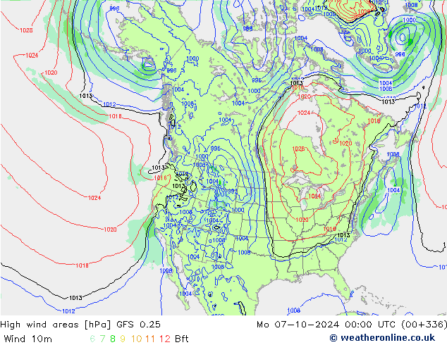 High wind areas GFS 0.25 Mo 07.10.2024 00 UTC