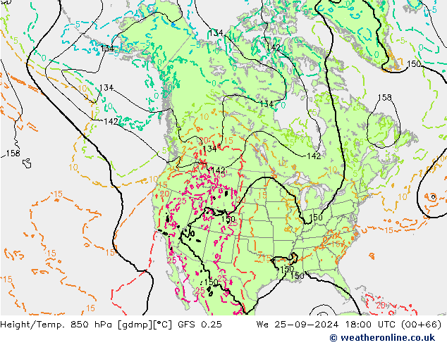 Z500/Rain (+SLP)/Z850 GFS 0.25 śro. 25.09.2024 18 UTC