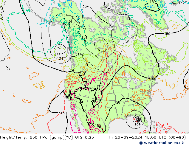 Z500/Rain (+SLP)/Z850 GFS 0.25 czw. 26.09.2024 18 UTC