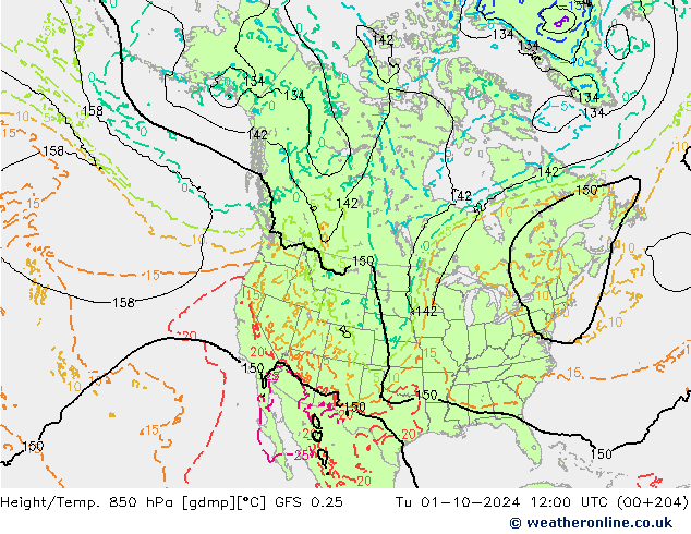 Z500/Rain (+SLP)/Z850 GFS 0.25 Tu 01.10.2024 12 UTC