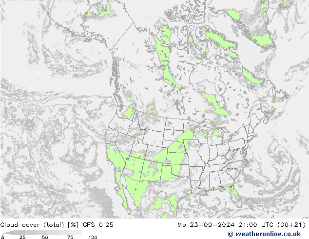 Wolken (gesamt) GFS 0.25 Mo 23.09.2024 21 UTC