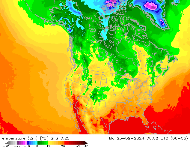 温度图 GFS 0.25 星期一 23.09.2024 06 UTC