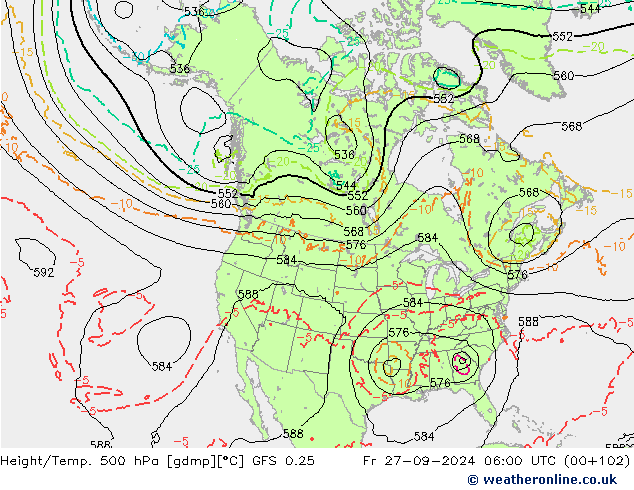 Z500/Rain (+SLP)/Z850 GFS 0.25 Sex 27.09.2024 06 UTC