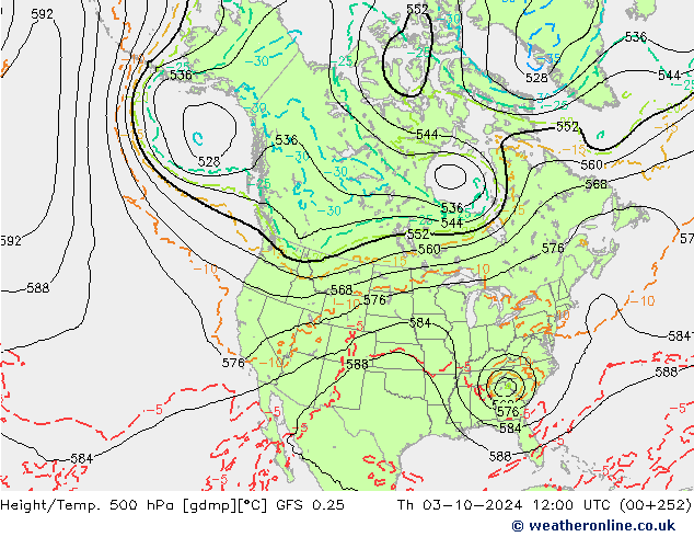 Z500/Rain (+SLP)/Z850 GFS 0.25 Čt 03.10.2024 12 UTC