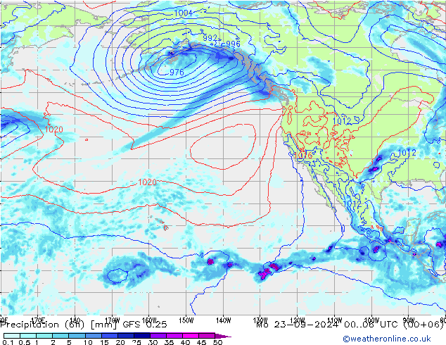 Z500/Rain (+SLP)/Z850 GFS 0.25 lun 23.09.2024 06 UTC