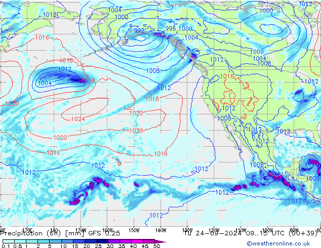 Z500/Rain (+SLP)/Z850 GFS 0.25 Tu 24.09.2024 15 UTC