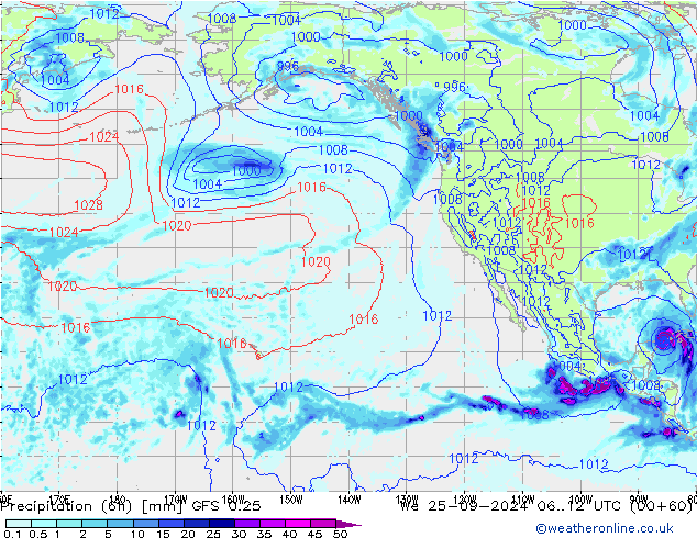 Z500/Rain (+SLP)/Z850 GFS 0.25 mer 25.09.2024 12 UTC