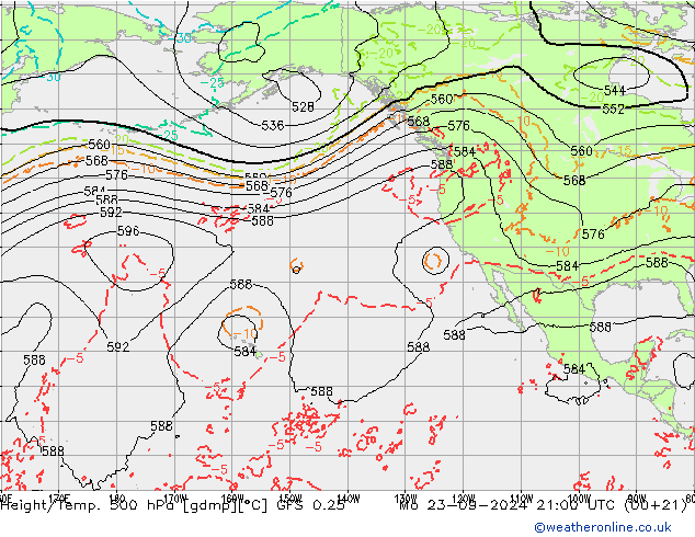 Z500/Rain (+SLP)/Z850 GFS 0.25 pon. 23.09.2024 21 UTC