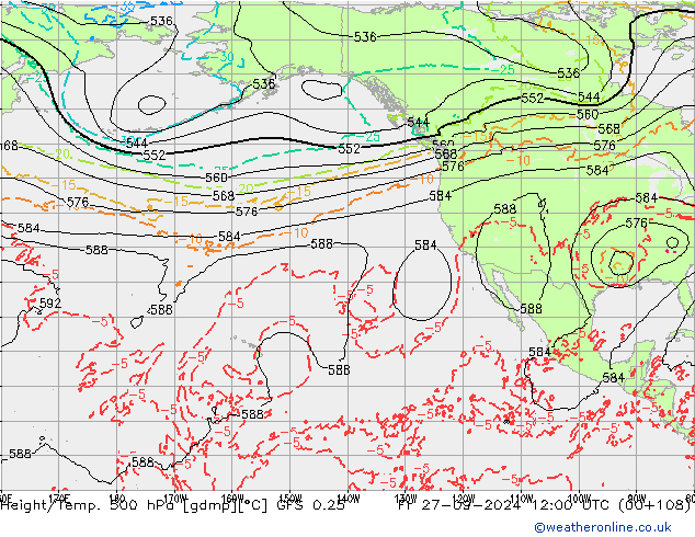 Z500/Rain (+SLP)/Z850 GFS 0.25 Fr 27.09.2024 12 UTC