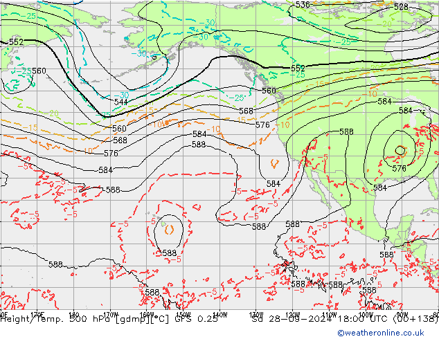 Z500/Rain (+SLP)/Z850 GFS 0.25 so. 28.09.2024 18 UTC