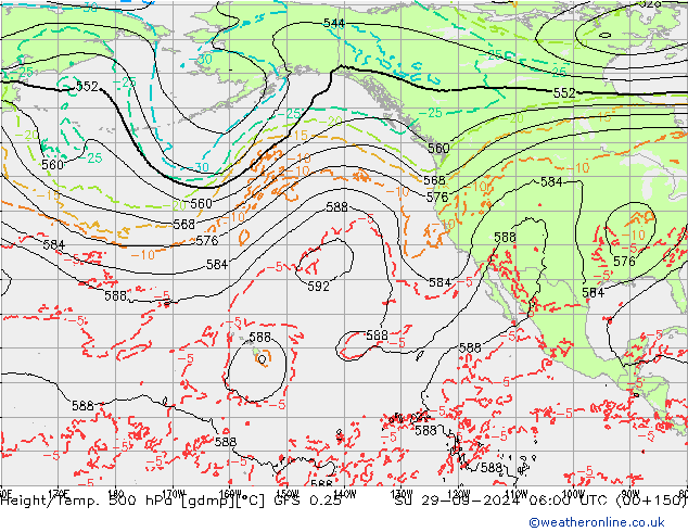 Z500/Yağmur (+YB)/Z850 GFS 0.25 Paz 29.09.2024 06 UTC