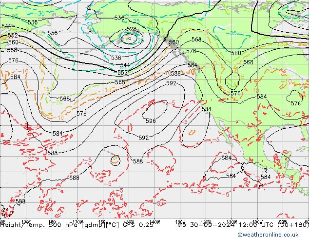 Z500/Rain (+SLP)/Z850 GFS 0.25 lun 30.09.2024 12 UTC