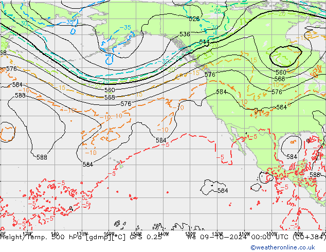 Z500/Rain (+SLP)/Z850 GFS 0.25 Mi 09.10.2024 00 UTC