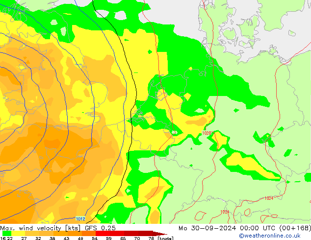 Max. wind velocity GFS 0.25 Mo 30.09.2024 00 UTC