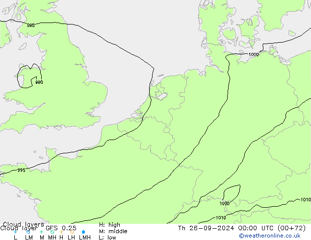 Cloud layer GFS 0.25 Th 26.09.2024 00 UTC