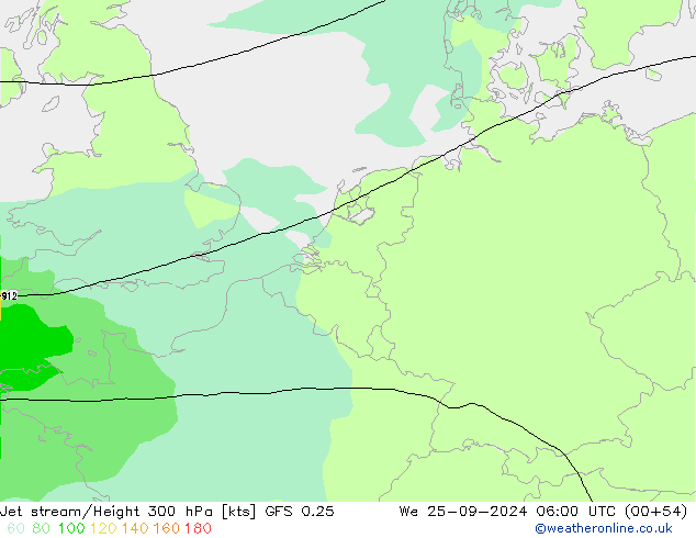 Jet stream/Height 300 hPa GFS 0.25 We 25.09.2024 06 UTC