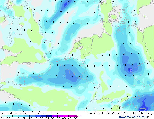 Z500/Rain (+SLP)/Z850 GFS 0.25 mar 24.09.2024 09 UTC