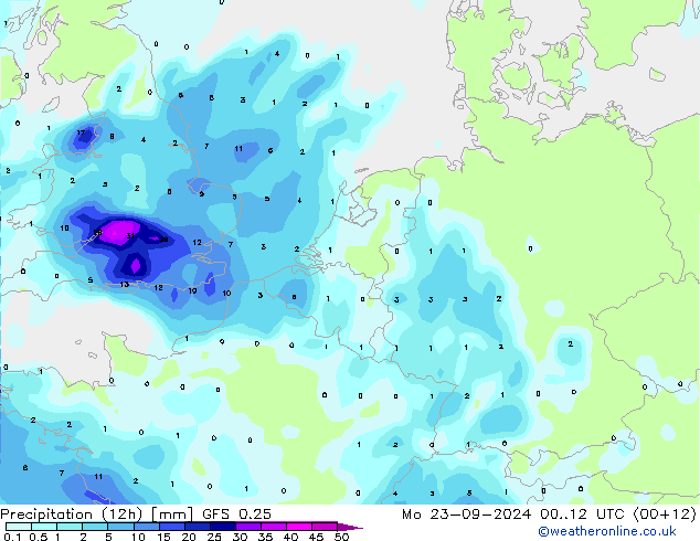 Yağış (12h) GFS 0.25 Pzt 23.09.2024 12 UTC