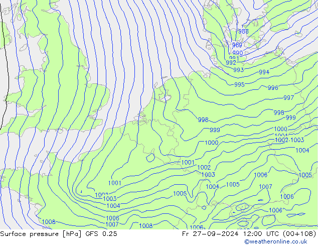 Yer basıncı GFS 0.25 Cu 27.09.2024 12 UTC