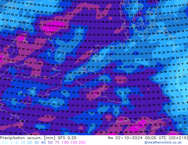 Precipitation accum. GFS 0.25 ср 02.10.2024 00 UTC