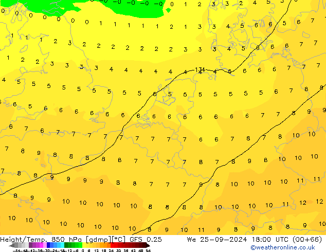 Z500/Yağmur (+YB)/Z850 GFS 0.25 Çar 25.09.2024 18 UTC